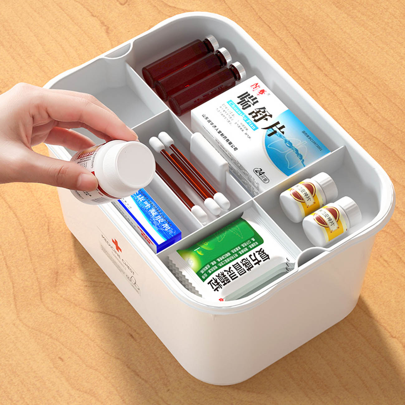 CNMF PP Grid Design Snap Fit High-Capacity Double Layer Medicine Storage Box