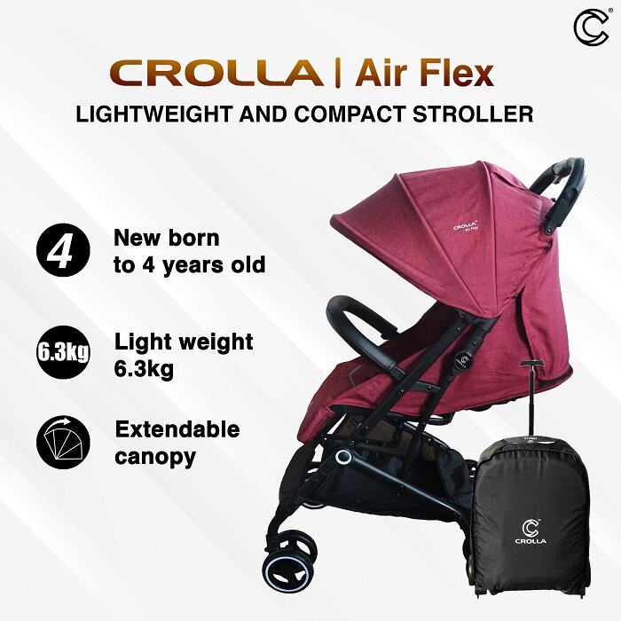 Crolla Air Flex Easy Fold Cabin Compact Stroller New Born to 18kg 1 Year Warranty Lazada