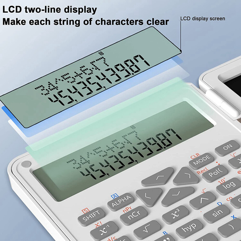 VAORLO Desktop Foldable 2 IN 1 Scientific Calculators 12 Digits LCD Display With 6.5 Inch Writing Tablet Digital Drawing Pad Graphing Support Stylus Pen Erase Button Lock For School College Office Business Researchers Students