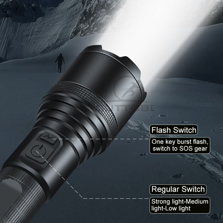 Outtobe Outdoor Flashlight LED Torch Light Zoomable Outdoor Flashlight USB Rechargeable LED Flashlight Pocket Size Waterproof Flashlight Strong Light Long Distance for Hiking