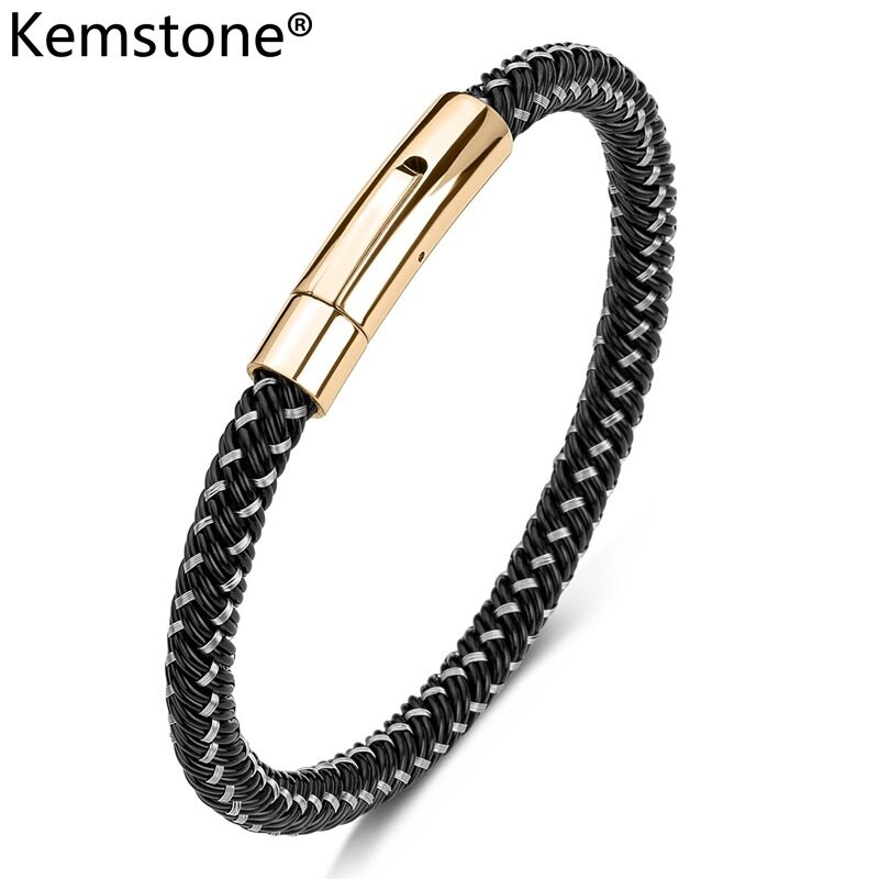 Kemstone Simple Stainless Steel 20CM Black Bangle Bracelets Jewelry Gifts For Men's Bracelet