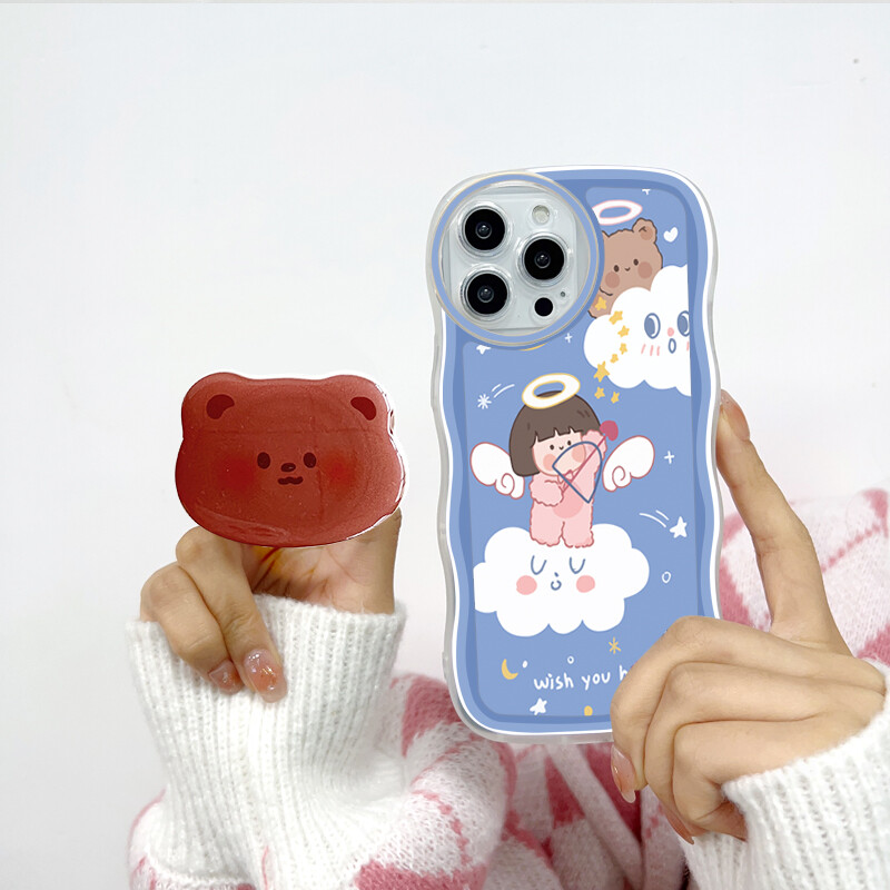 PMP Casing Case For Samsung Galaxy Note 10 Note 10 Plus Note 10 Plus 5G Note 20 Note 20 Ultra (With Free Holder) Fashion Soft Wavy Phone Case Lovely Girl Cartoon Shockproof Cellphone Casing Full Cover Camera Protection