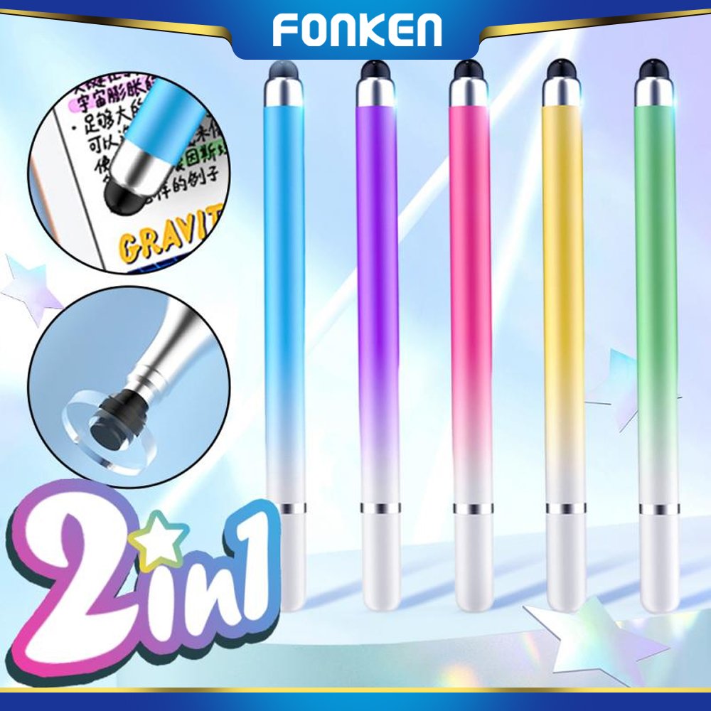Fonken 2 Trong 1 bút chỉ điểm Macaron Gradient Cảm Ứng Điện Dung Bút Chì Phổ Vẽ Màn Hình Bút Chì Cho điện thoại Android Máy Tính Bảng