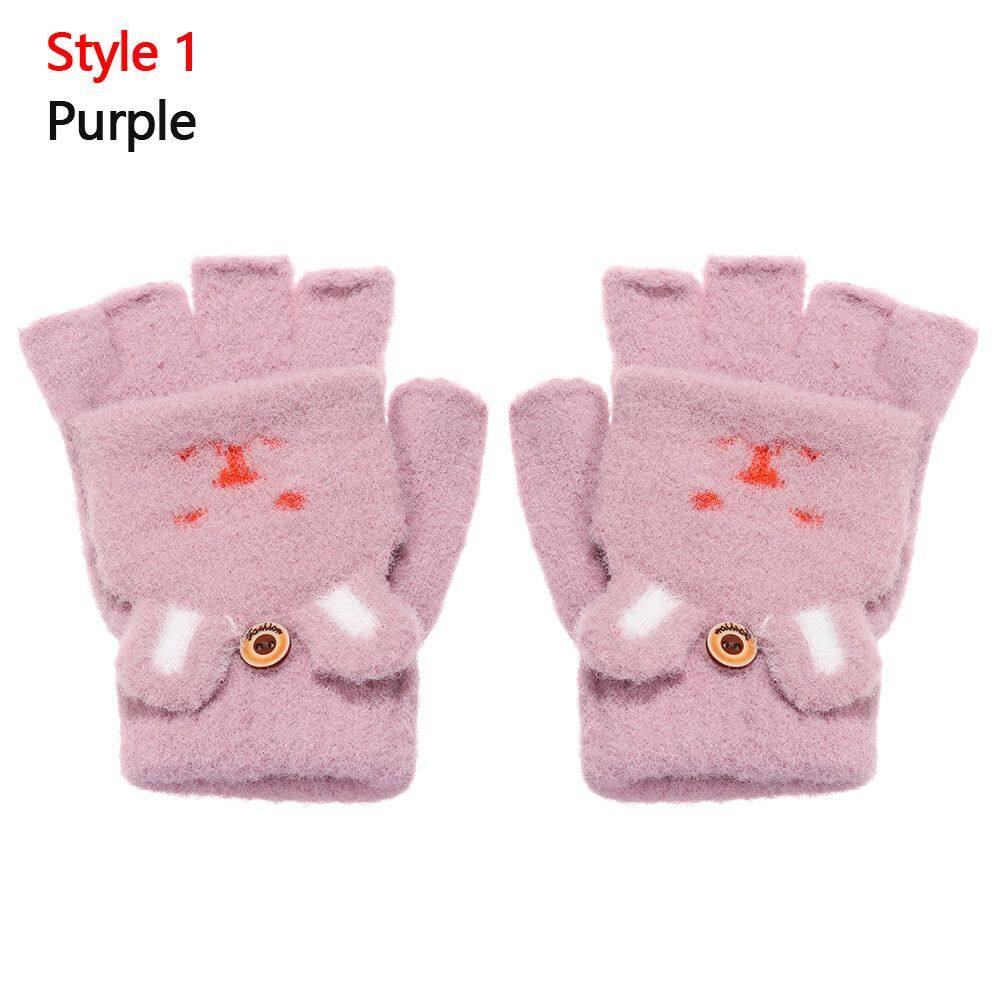 1 Pair 2020 new student half finger gloves knitted wool clamshell bag finger outdoor warm gloves ladies men winter warm knitted gloves fingerless semi-capped 2 in 1 gloves thick warm soft elastic gloves