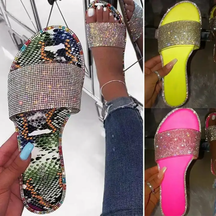 glitzy flat sandals