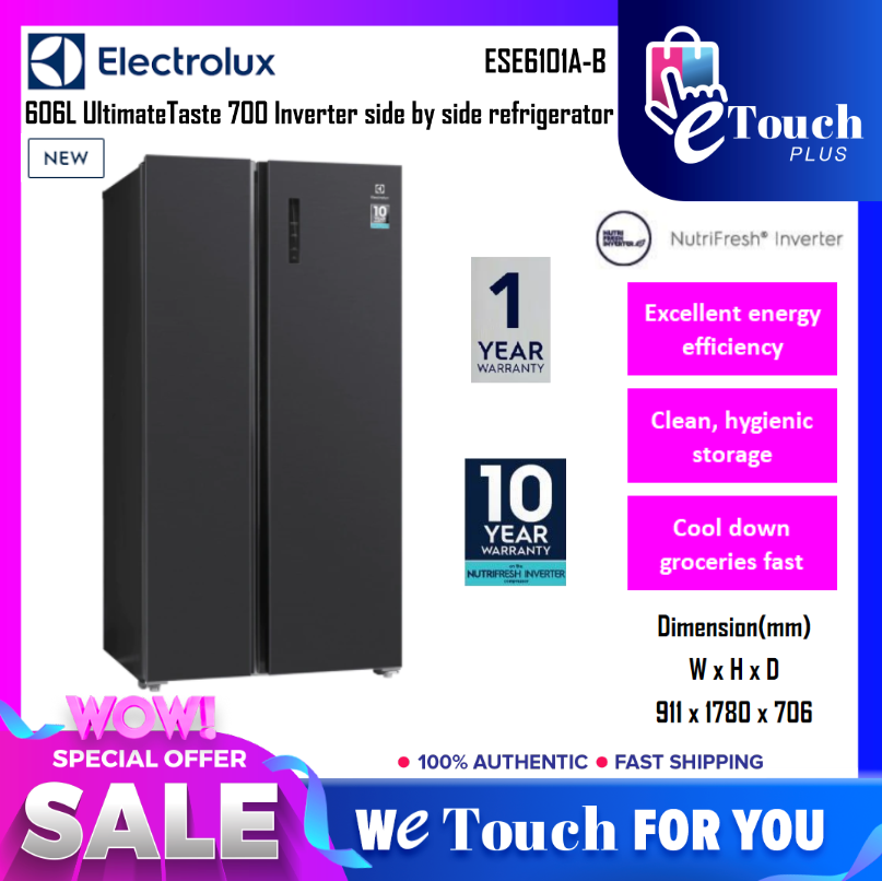 ELECTROLUX [ ESE6101A-BMY ] 606L Black Side by Side Fridge/Refrigerator