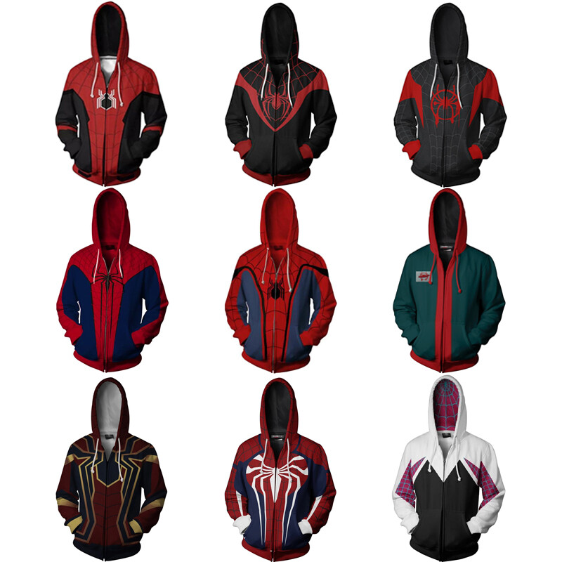 Miles Morales Hoodie Peter Parker Costume Cosplay Spider Man Zip Jacket