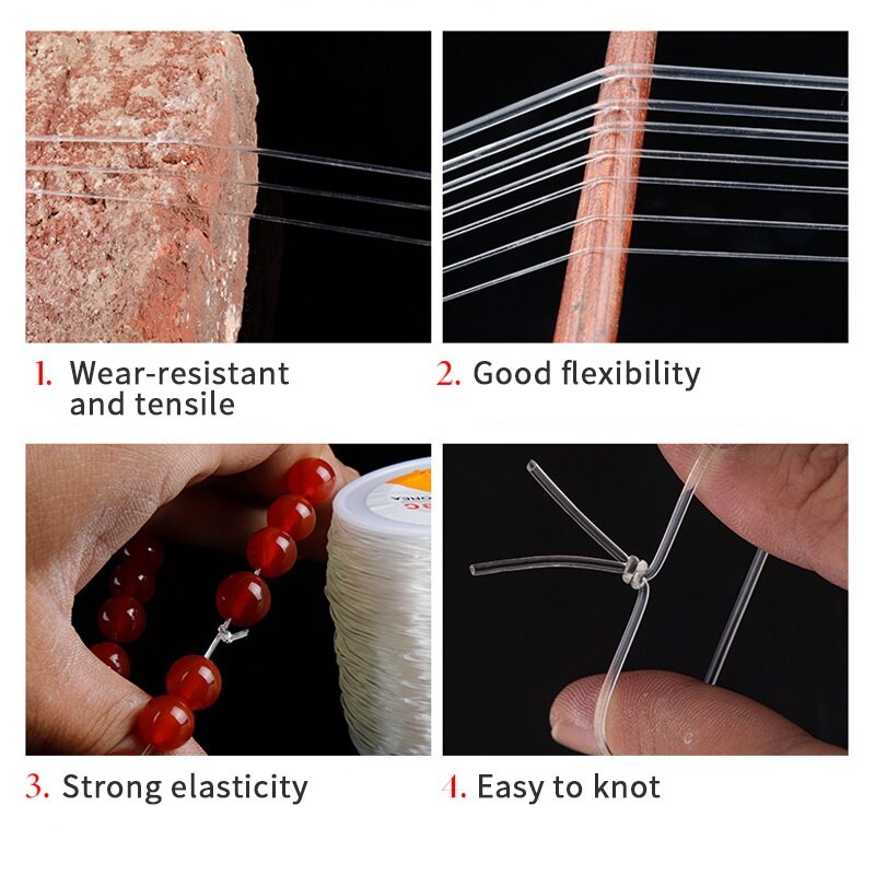 5 Cuộn Chỉ Nylon Đàn Hồi Chỉ Pha Lê Đàn Hồi Trong Suốt Đính Cườm Chỉ Vòng Tay Làm Hạt Vòng Tay Tự Làm Thủ Công