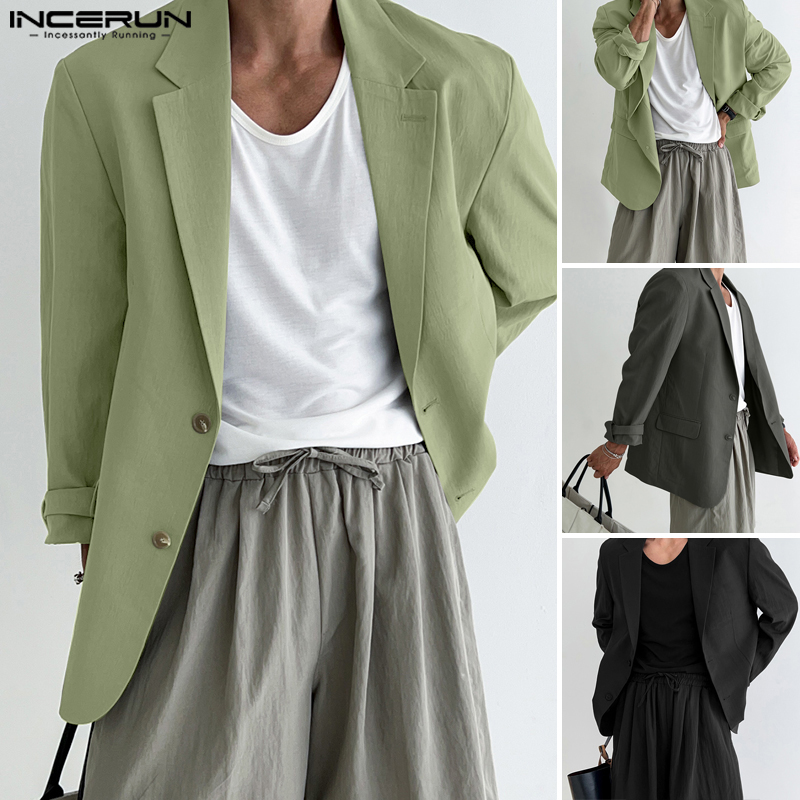Medussa NCERUN Mens Lapel Long Sleeve Casual Lazy Drape Solid Single-Breasted Blazer (Korean Style)