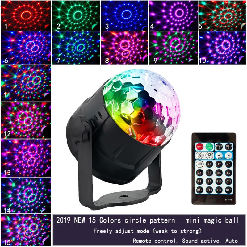 Điều Khiển Từ Xa 15 Màu LED Pha Lê Nhỏ Ma Thuật Bóng Đèn Mini Đèn Sân Khấu Laser DJ Ánh Sáng Giáng Sinh Đèn Chiếu
