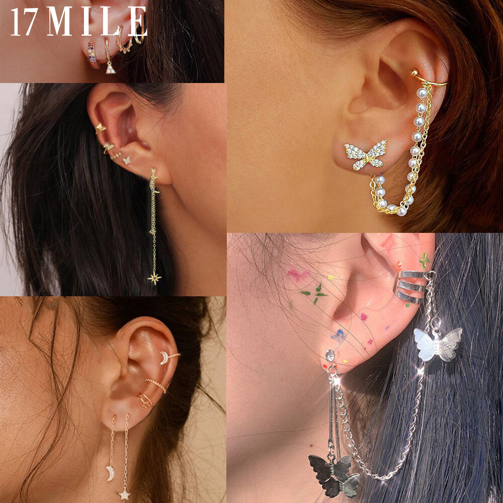17MILE Bộ Bông Tai Đinh Tán Hình Bướm Đính Đá Thời Trang Hàn Quốc Dành Cho Nữ, Trang Sức Hoa Tai Dây Chuyền Kim Loại Mặt Dây Chuyền Ngọc Trai Hợp Thời Trang