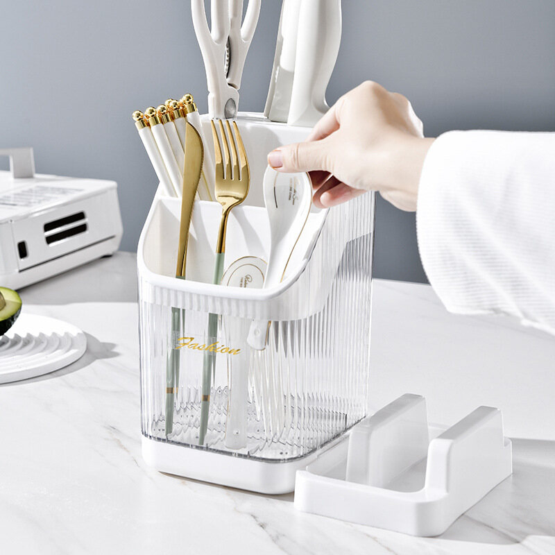 Multi-function transparent chopstick barrel, draining chopstick cage, knife holder, cutting board, pot lid rack, kitchen finishing shelf, knife storage
