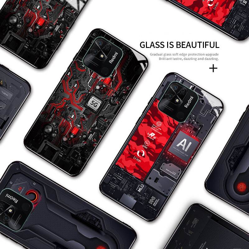 Hontinga Ốp Cho Xiaomi Redmi 10C Ốp Điện Thoại Phiên Bản Chủ Đề Thám Hiểm Bảng Mạch Công Nghệ Ốp Lưng Kính Cường Lực Ốp Cứng Cho Nam