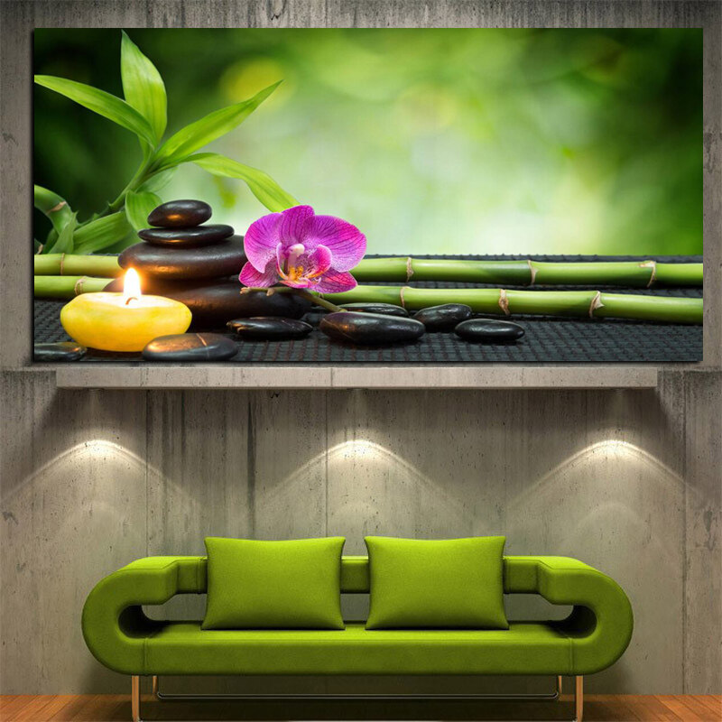 Hd Print Modern Orchid Zen Spa Stone Bamboo Candls Painting On Canvas Art Poster Wall Picture For Living Room 1pcs No Frame Or Wooden Inner Framed Outside Metal - Zen Spa Wall Art