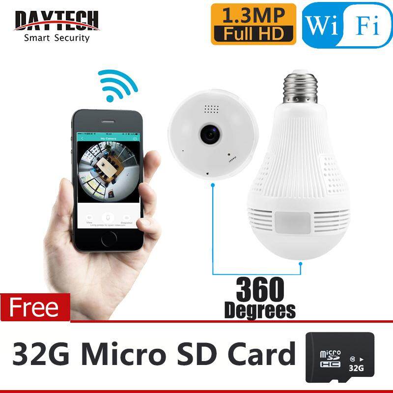 Daytech 360 Ip Kamera Panoramik 1.3MP/2MP/3MP CCTV Mata Ikan Lensa LED Lampu Bohlam Keamanan Rumah dengan 32G kartu (BULB01)