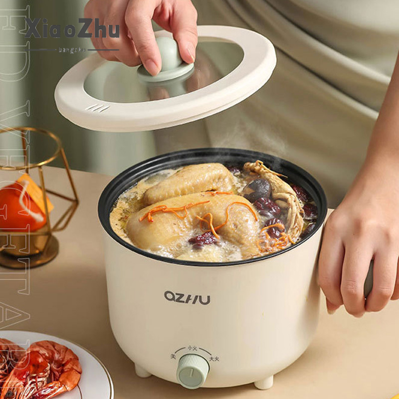 XiaoZhubangchu Nồi Nấu Ăn Đa Năng Nhỏ Cho Sinh Viên Ký Túc Xá Nồi Nấu Ăn Bằng Điện Tay Cầm Tròn Nồi Lẩu Chống Dính Làm Nóng Bằng Điện Chiên Rán Màu Đỏ