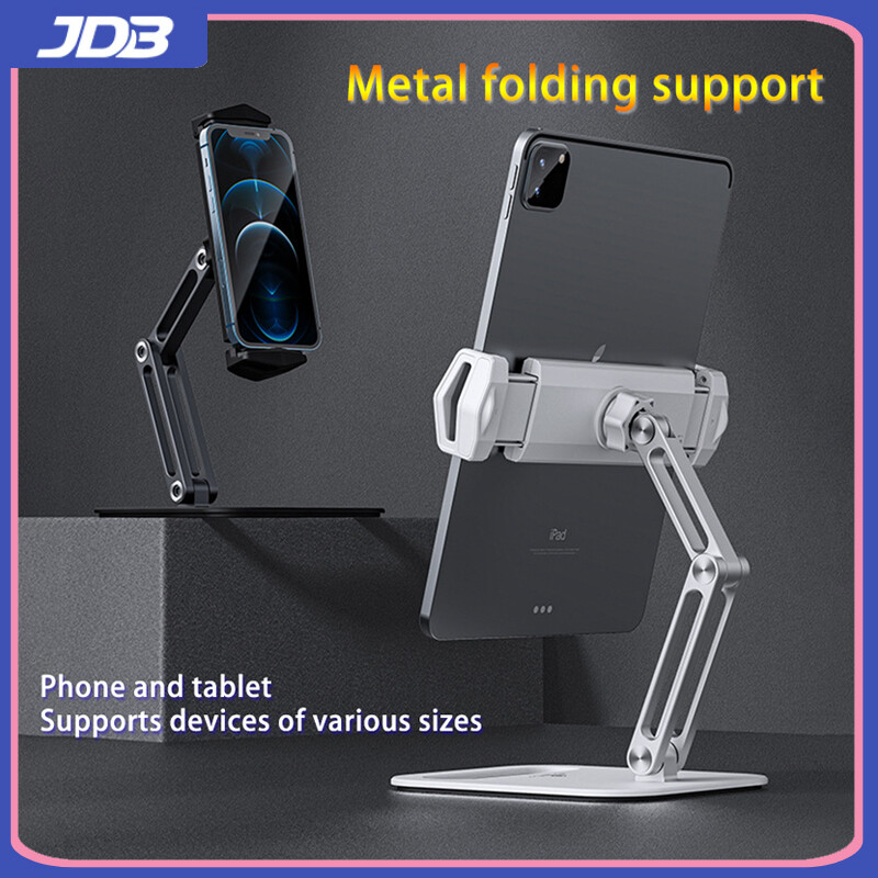 JDB Foldable Tablet Stand Three Shaft Design Bracket Multi Angle Adjustable Tablet Support Desktop Aluminum Hands Free Cell Phone Holder for iPhone iPad Air Mini Pro 4-13 inch