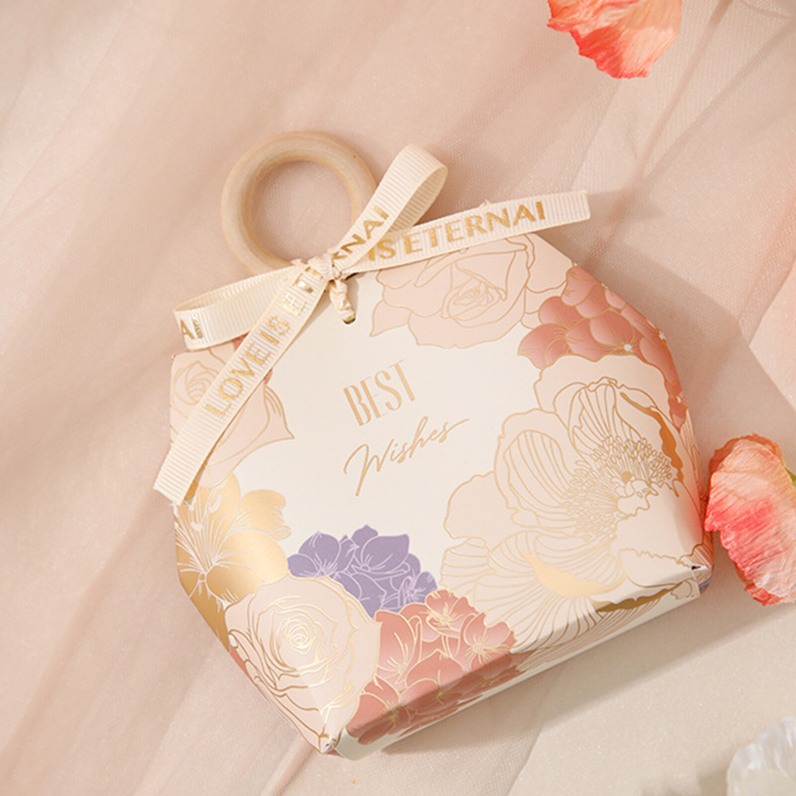 【Gift decoration】1 Set Nice-looking Candy Box Handle Design Paper Flower Pattern Gifts Storage Case for Wedding