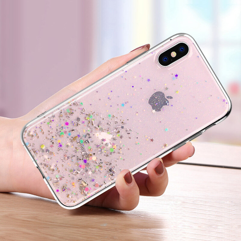 Niwinee cho Iphone 17 16 15 14 13 17e 16e Air 6 6S 6 Plus 6S Plus 7 8 7 Plus 8 Plus iPhone x XS 11 11 Pro 11 Pro Max 12 12 Pro 12 Pro 12 Pro Max kim tuyến lấp lánh sang trọng ngôi sao Sequins trường hợp trong suốt vỏ silicon Bìa