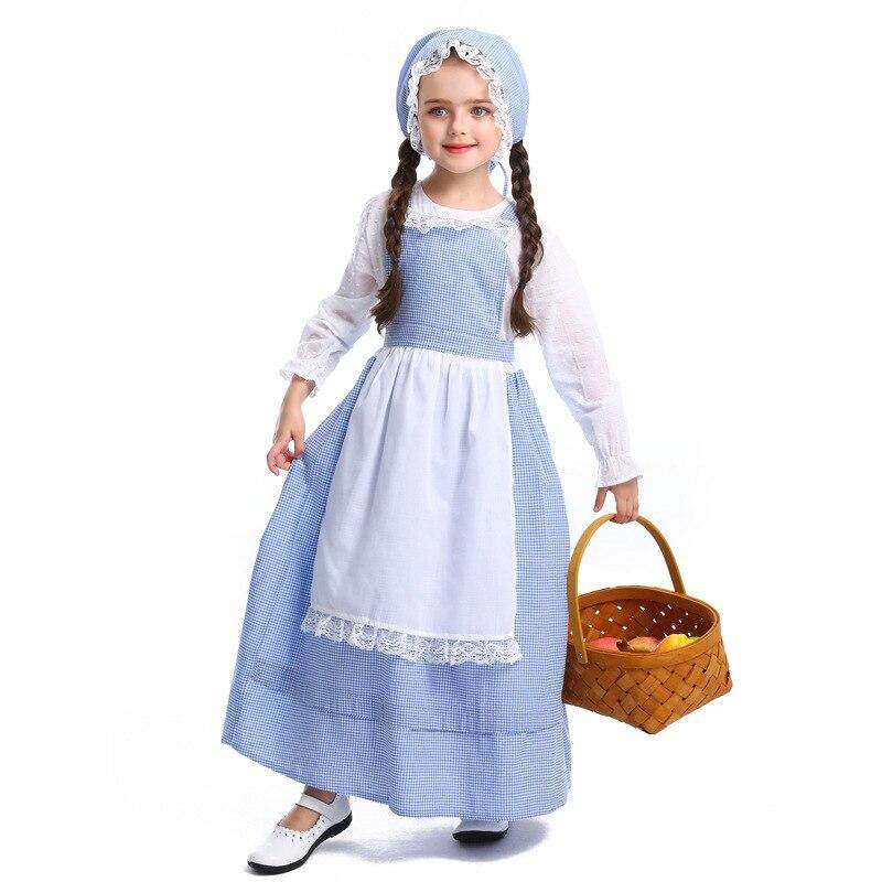 2019 New Arrived Girls Farm Pastoral Style Costume Role Play Career Cosplay Halloween Or Play Time Fancy Party Dress