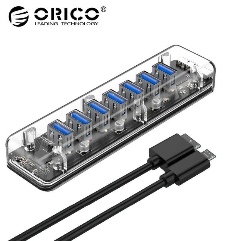 ORICO USB 3.0 Transparent HUB External 7 Port USB Splitter with Dual Micro USB Power Port for iMac Computer Laptop Accessories