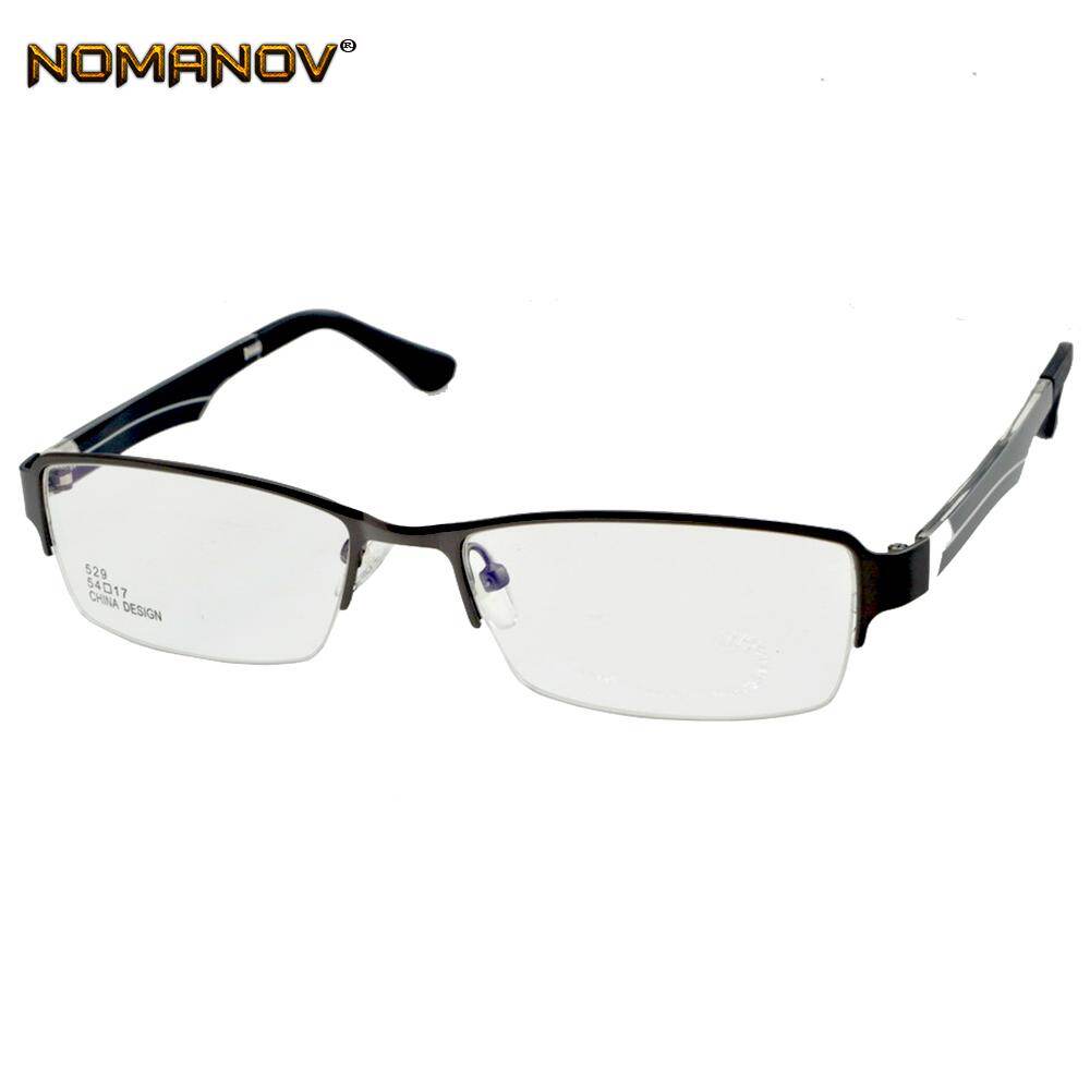 Nomanov = Half-rim Alloy Grey Frame Eyeglasses Men Women Optical Prescription Glasses Frame Advanced Alloy Eyeglass Frame Free Glasses Case