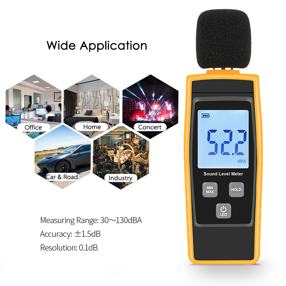 Smart Sensor Máy Đo Mức Âm Thanh Kỹ Thuật Số LCD Dụng Cụ Đo Âm Lượng Tiếng Ồn 30-130dBA Máy Kiểm Tra Giám Sát Decibel Với Chế Độ Tối Đa/Tối Thiểu/Giữ Dữ Liệu