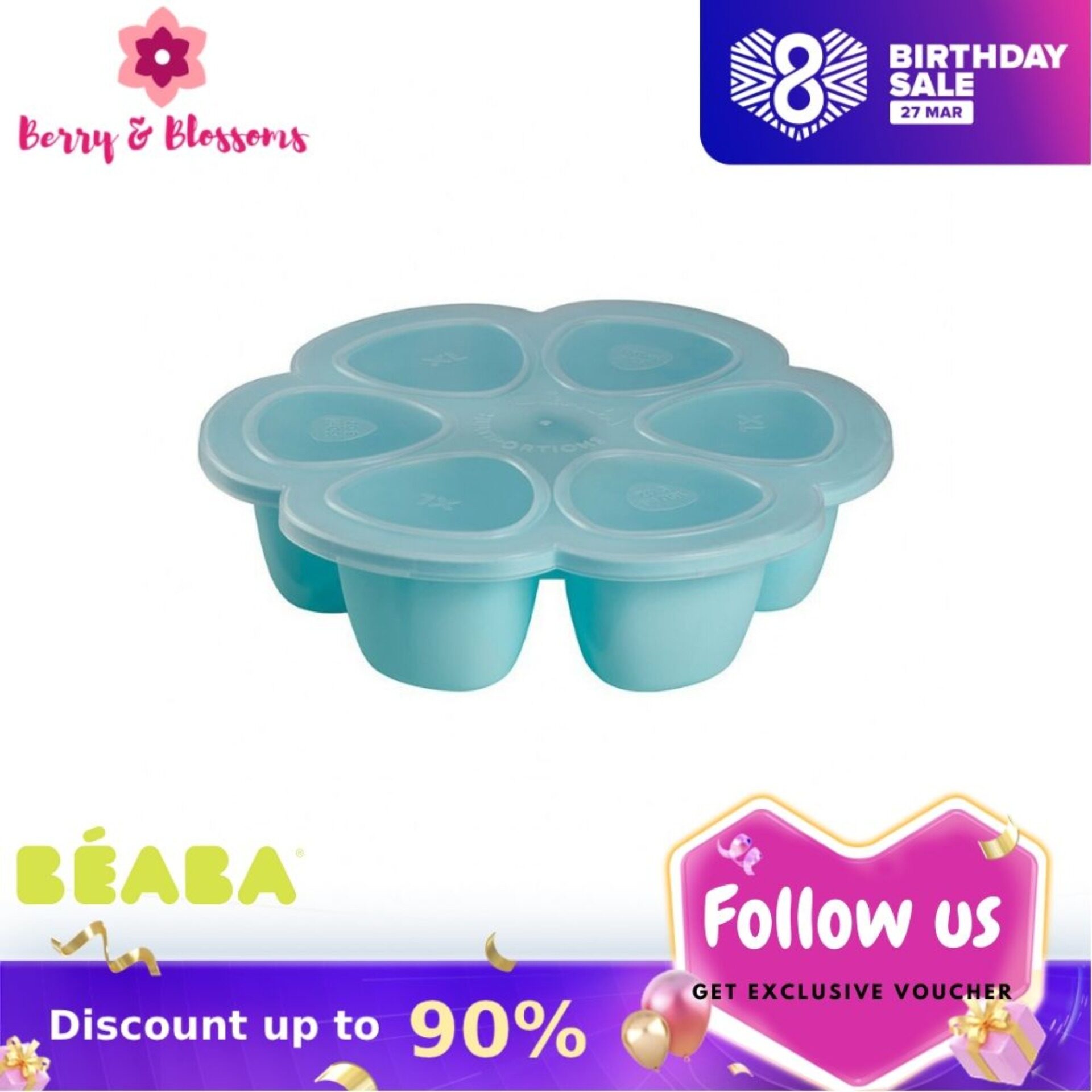 Beaba Silicone Multiportions 6 x 90ml Blue