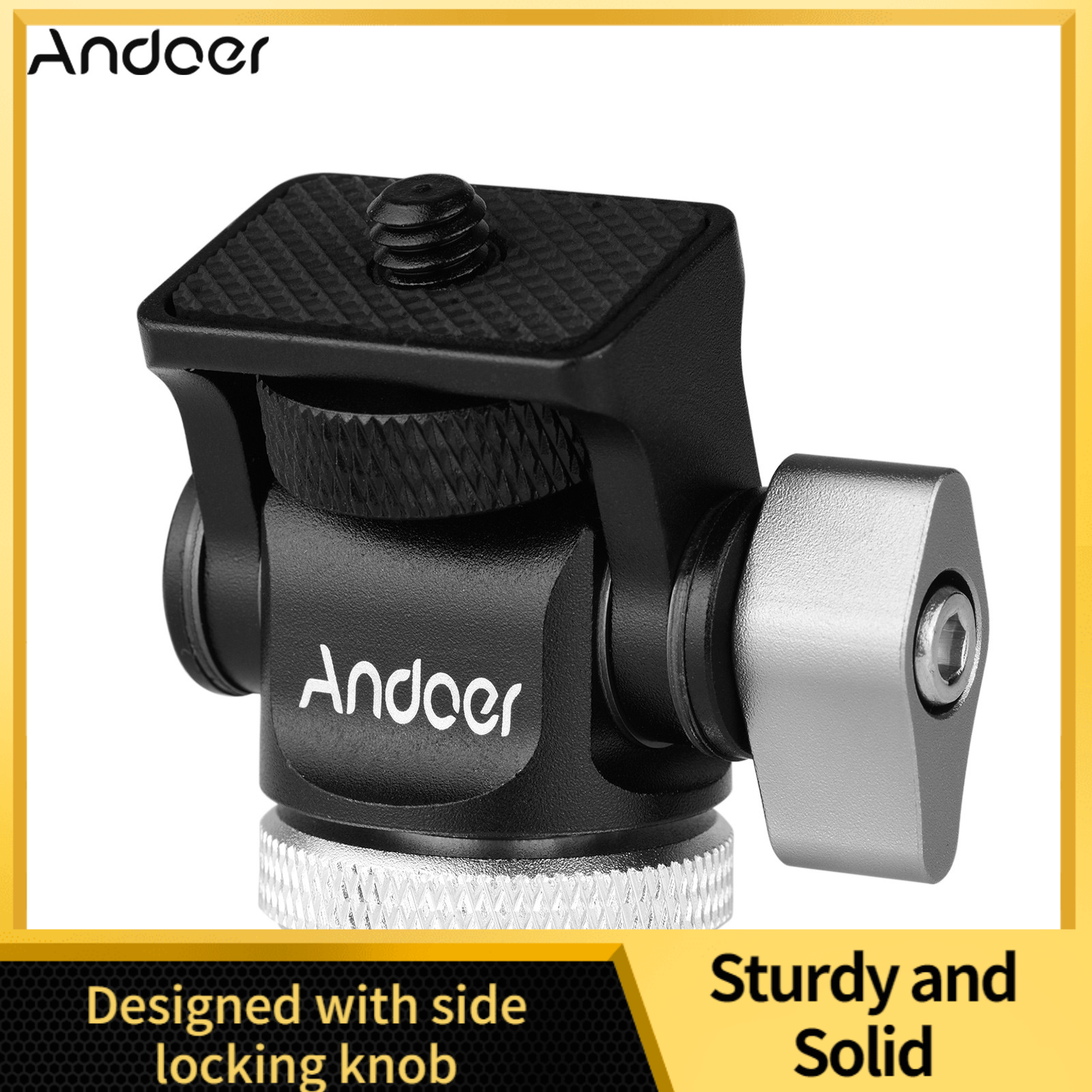 Andoer Mini Monitor Mount Tripod Head Cold Shoe Adapter Aluminum Alloy 1/4 Inch Screw for Mounting Camera Monitor Flash Microphone LED Fill Light