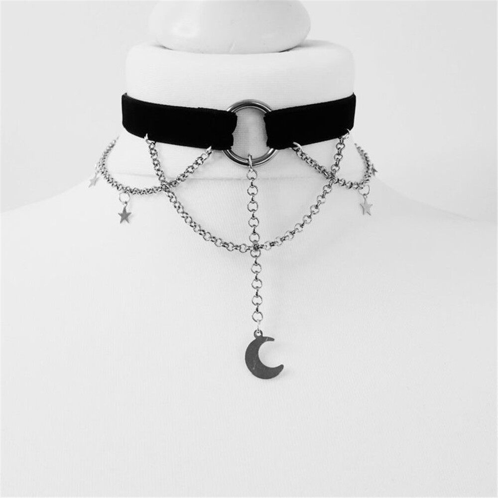 Moon Necklace Choker Steampunk Accessories For Women O Ring Choker Gothic Choker Moon Necklace