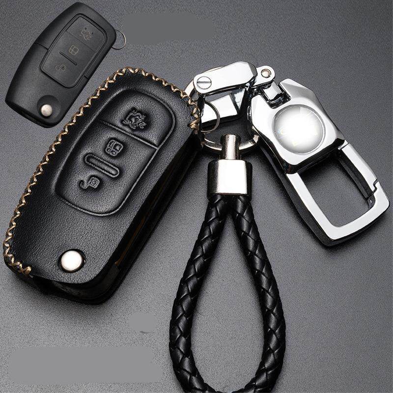 Leather car key case cover bag For Ford Fiesta Focus 2 Ecosport Kuga Escape coche Flip plegable remoto llavero 3 botones Fold