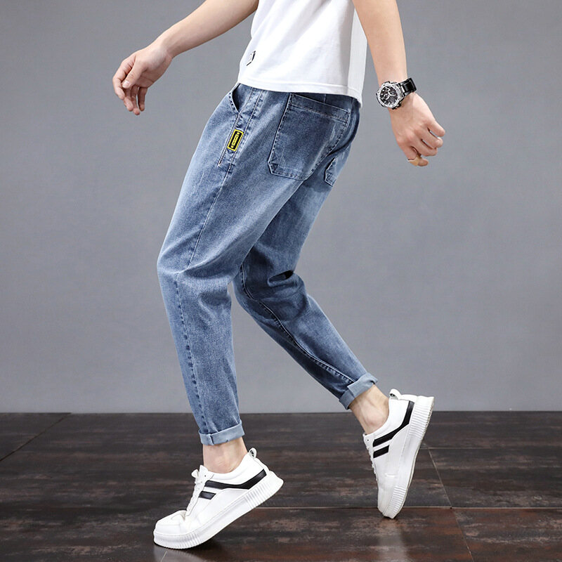 IELGY summer jeans men's loose men's thin section nine points Korean version of the trend of small feet casual harem pants men's trend