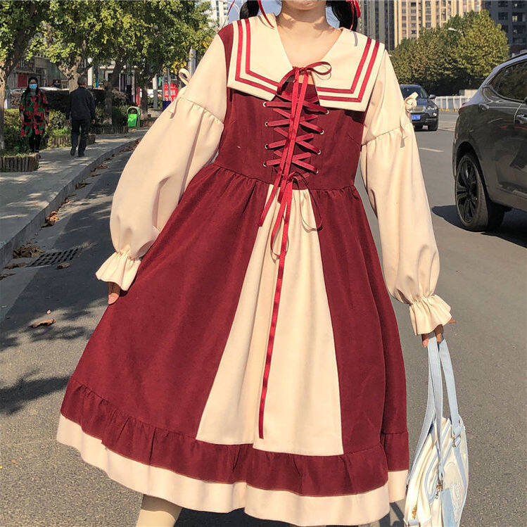 DRK597 Đầm Cổ Thủy Thủ Phong Cách Preppy, Đầm Sơ Mi Nữ Cổ Cà Vạt Ngọt Ngào Phong Cách Nhật Bản Tươi Mới Nhỏ Cho Học Sinh Nữ