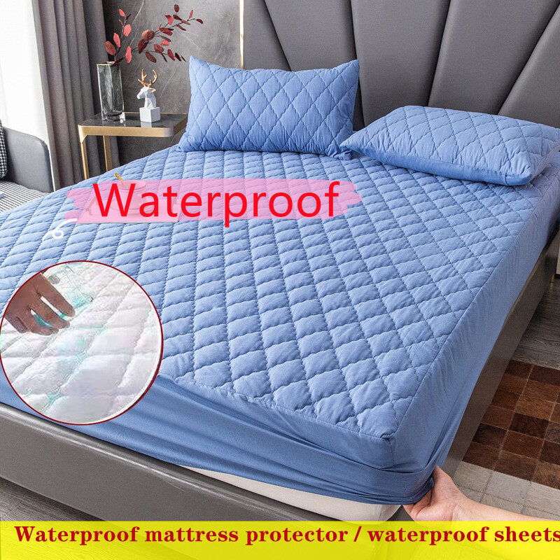 New 100% waterproof mattress cover, mattress protector, lattice pattern, full-enclosed bed sheet, anti-insect/anti-mite, Size : Single / Double / Queen /  King / Super king