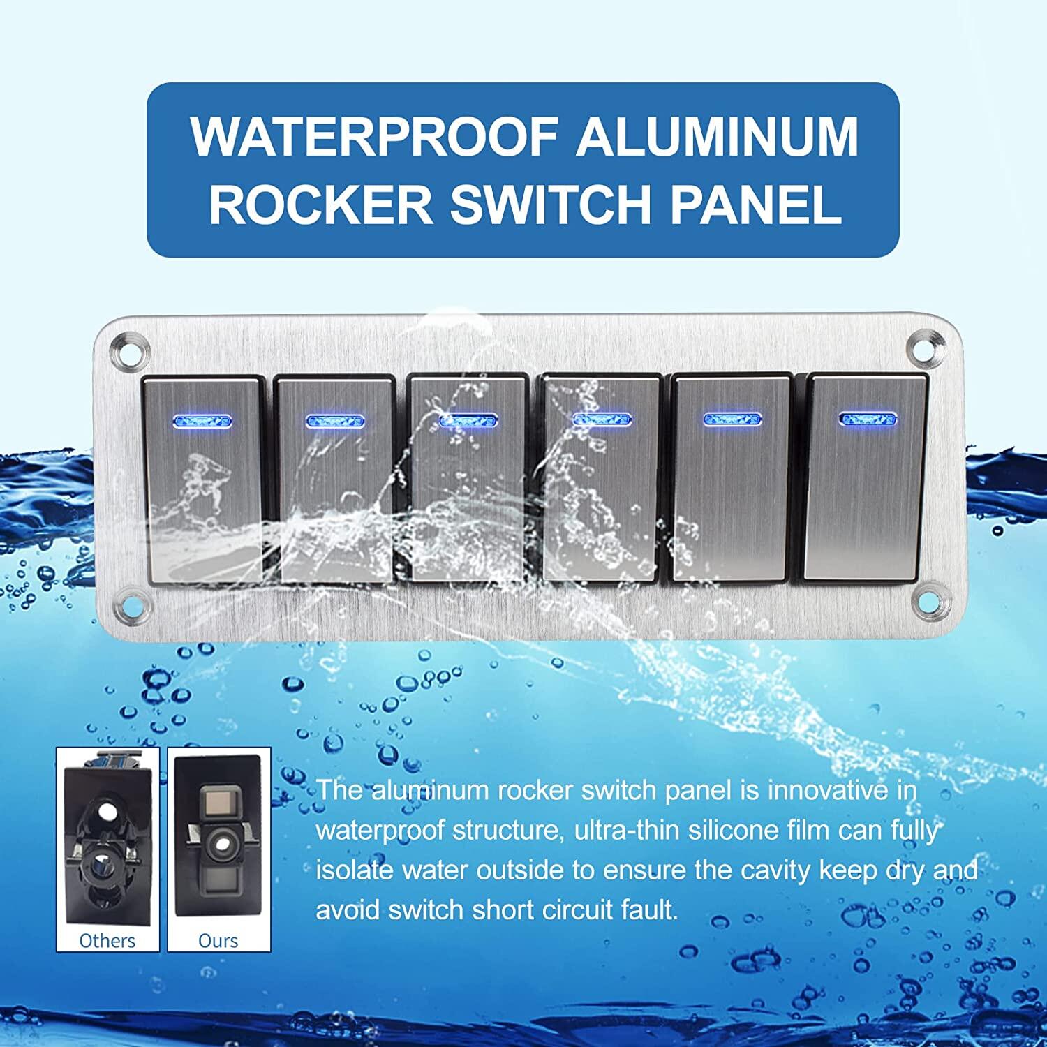 Durable Metal 2-8 Rocker Switch Panel Marine Automotive Switch Panel 12V~24V Overload Protection LED Light High Quality Waterproof Switch Panel Marine RV Rocker Switch Panel
