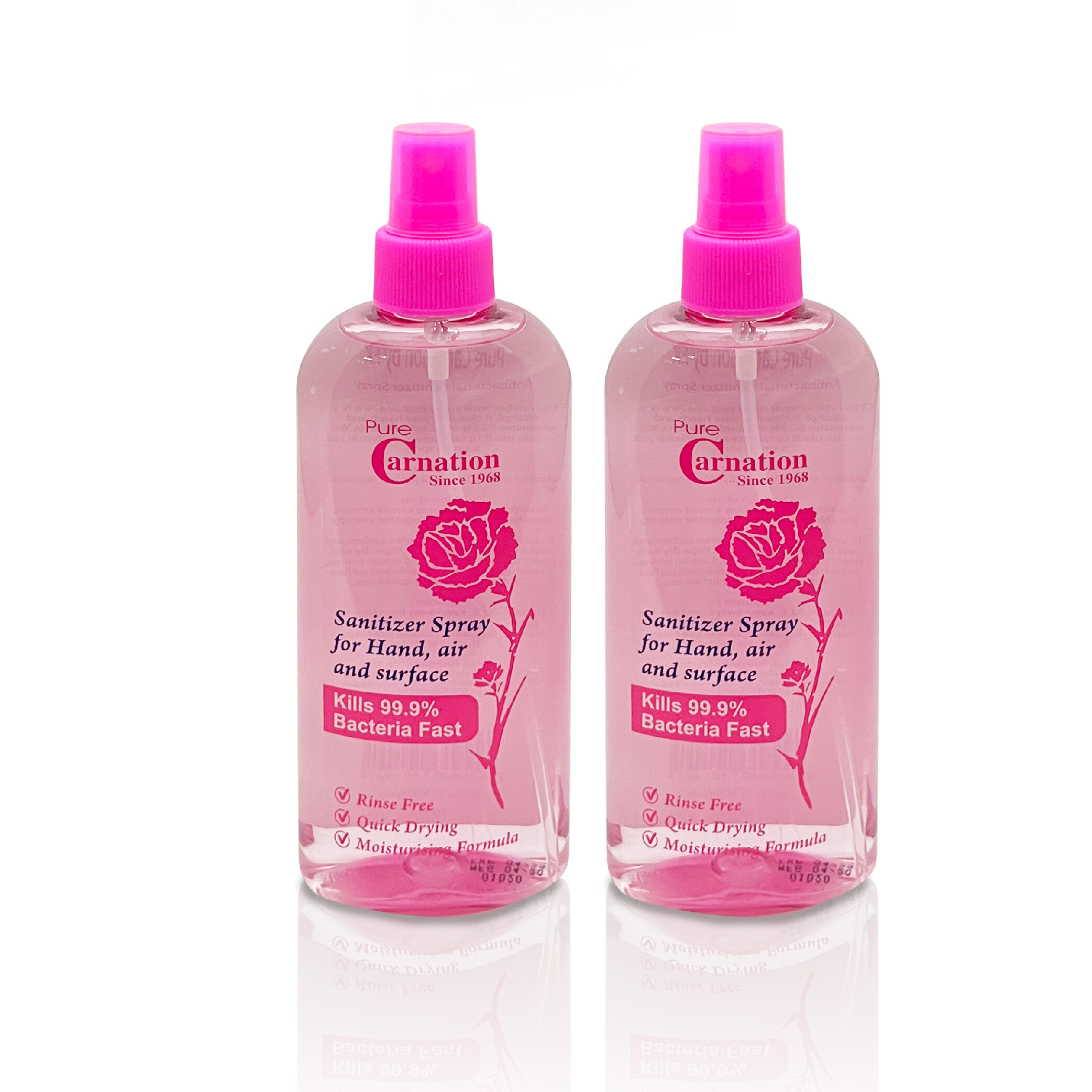 Pure Carnation Sanitizer Spray [2x200ML] (70 Alcohol), Kills 99.9