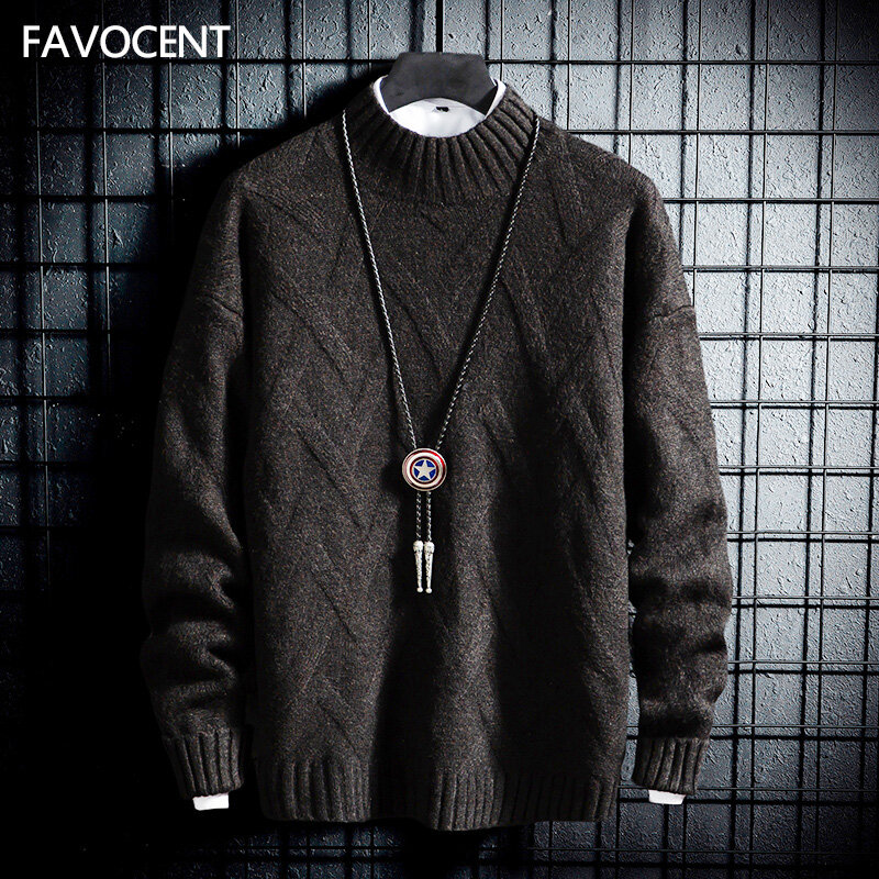 Favocent Autumn Winter Men Turtleneck Sweaters High Quality Strip Knitted Pullovers