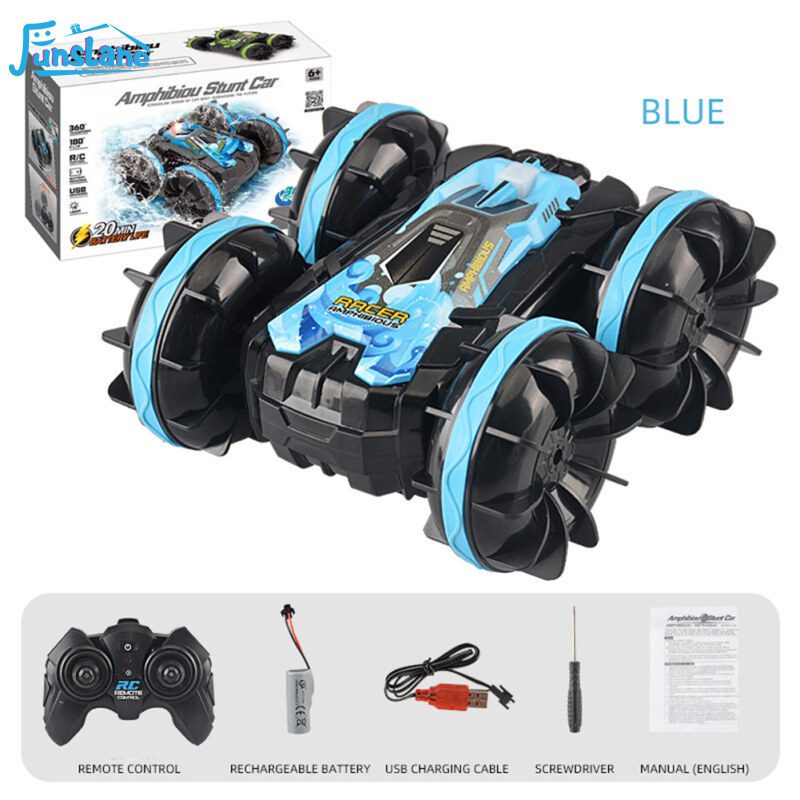 FunsLane 2.4g Amphibious Double-sided Stunt Remote Control Car 360-degree Rotation Charging Electric Vehicle Model Toy Children Gifts