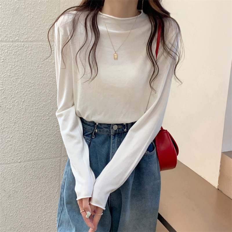 IELGY women's solid color half turtleneck long sleeve knitted bottoming shirt