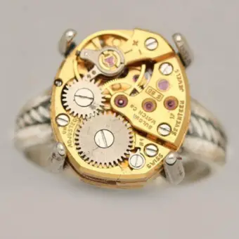 Jweghl Fashion Punk Precision Mechanical Disc Design Rings For Women Men Vintage Gold Silver Double Color Unisex Engagement Wedding Band Ring Female Lazada Singapore