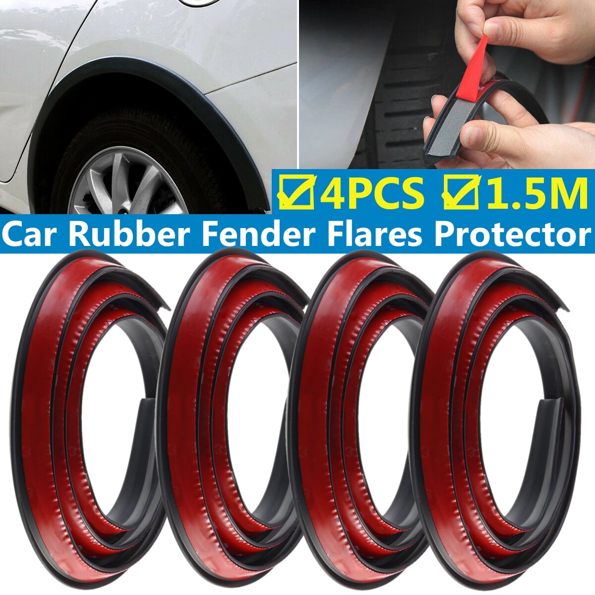 2Pcs 1.5M Universal Car Rubber Wheel Arch Protection Moldings Mudguard Door Trim