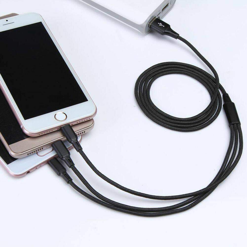 【Alien Data】3 in 1 Durable Nylon Braided USB Fast Charging Cable Micro USB Type C Lightning For Huawei Xiaomi Samsung IOS Phone Android Mobile For Charge only