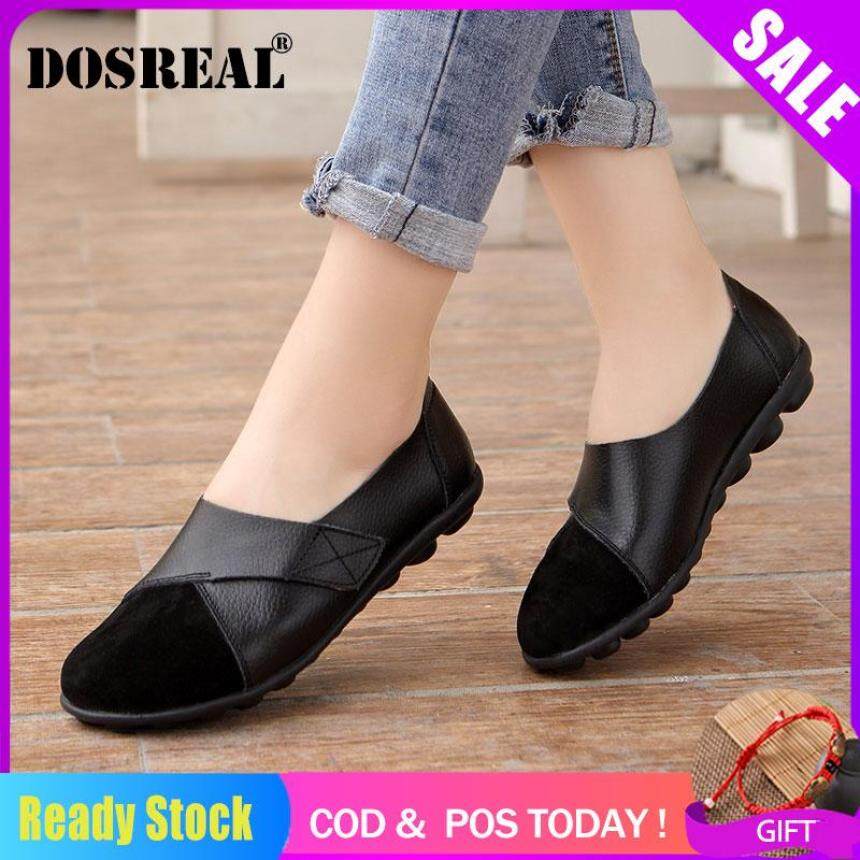 DOSREAL Flat Cho Nữ Da Thật Chính Hãng Da Đế Bằng Thuyền Hàn Quốc Giày Loafer Nữ Lười SALE Size Lớn 35 -44 giá rẻ