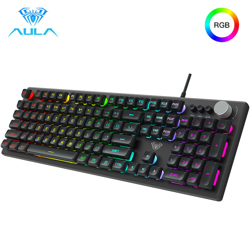 AULA F2028 Gaming Keyboard RGB 108 Key Mechanical Feel Wired USB Keyboard ABS Floating Keycaps Desktop Computer Gaming Dedicated Singapore