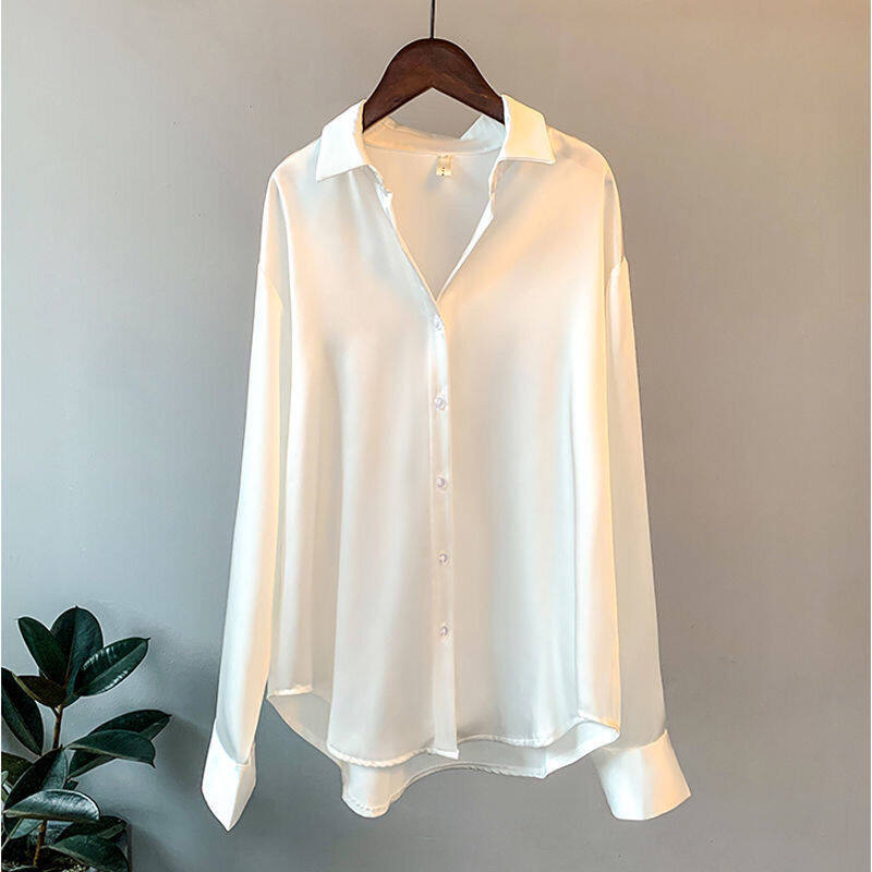 Women Fashion Blouse Button Up Satin Shirt Silk Korean Office Ladies  Elegant Shirt Vintage White Long Sleeve Shirts Tops | Lazada PH