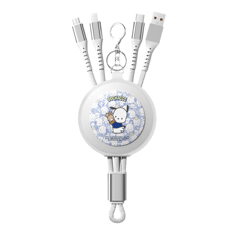 (66W)100% Authentic Sanrio Accessories 3 in 1 Charging Cable with Mirror & Keychain Kuromi USB Cable Type C Lightning Cable Retractable Micro USB Cable Fast Charging for iOS and Android Smartphone Birthday Gift Cinnamoroll AQ7