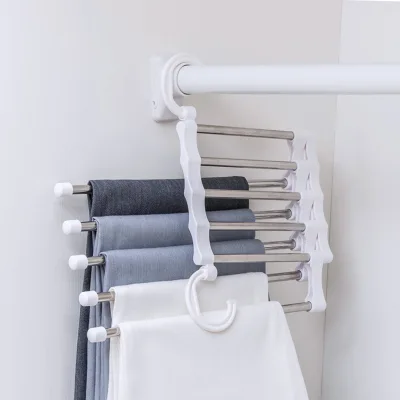 Adjustable Pants Rack Trousers Tie Scarf Towel Hanger Drying Racks Wardrobe Storage Space Saver