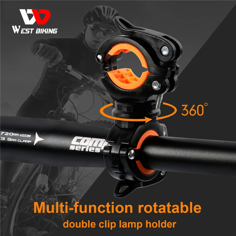 WEST BIKING Bicycle Rotating Light Double Holder LED Front Flashlight Pump Lamp Handlebar Seatpost 360 Degree Rotation MTB Bike Cycling Light Holder