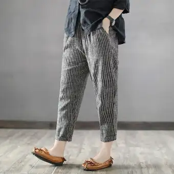 plus size striped linen pants