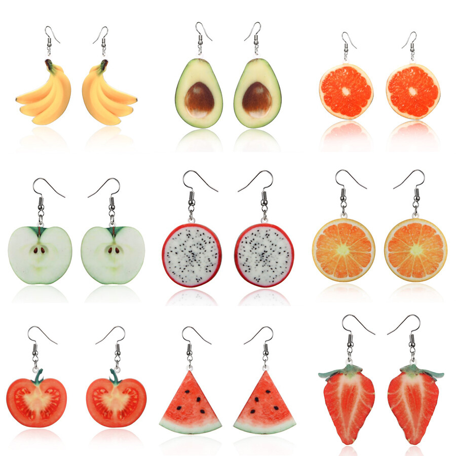 Women Cute Fruit Earrings Acrylic Eardrop Charm Punk Hip Hop Girls Gift Sweet Strawberry Peaches Apple Dangle Earrings Jewelry
